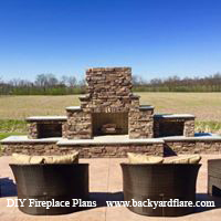 DIY Outdoor Fireplace with storage and seating